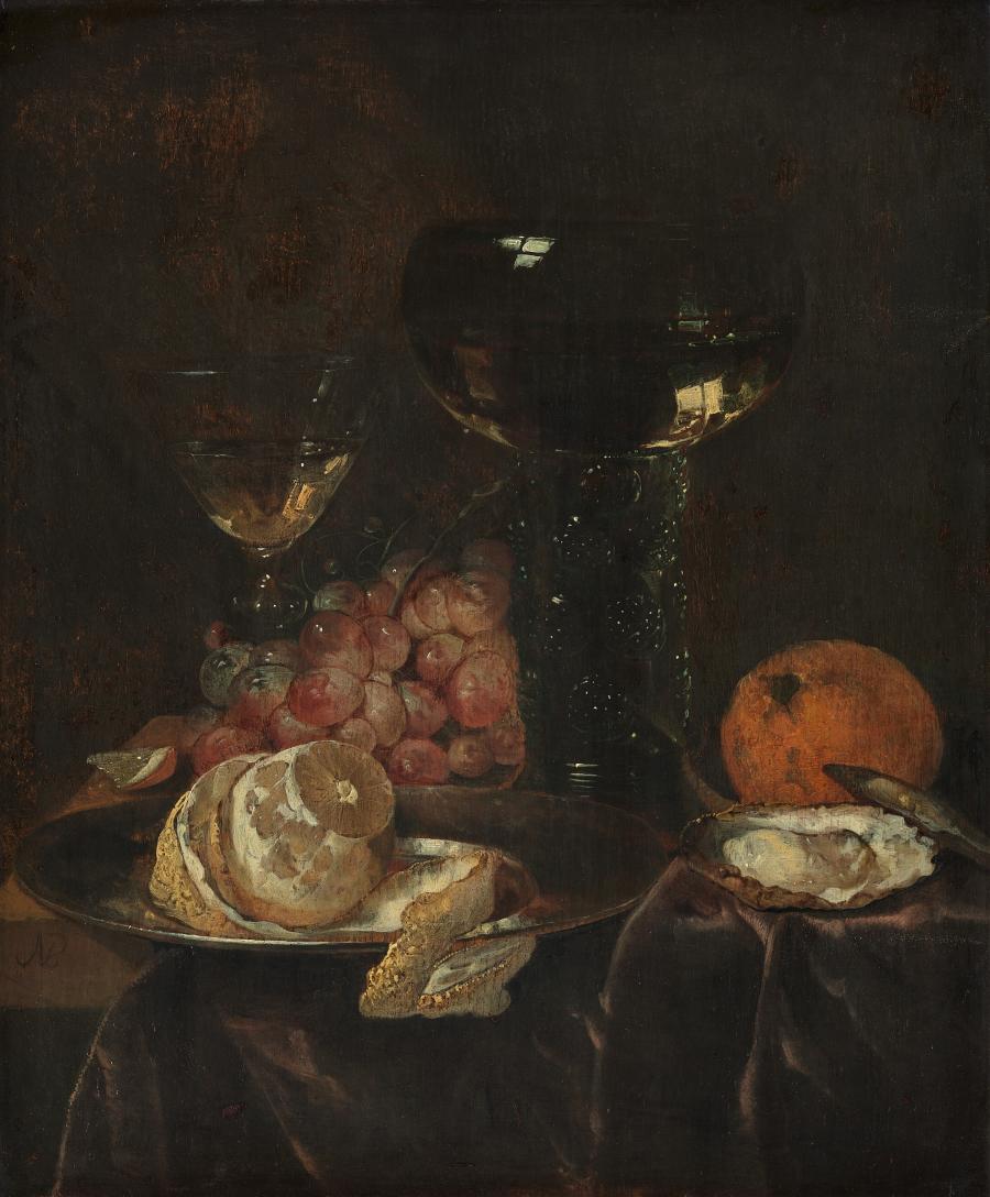 Still Life with Lemon, Grapes and Glasses