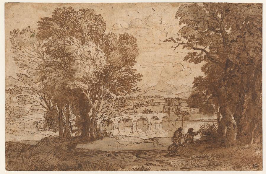 Wooded Landscape with the Milvian Bridge over the River Tiber Near Rome