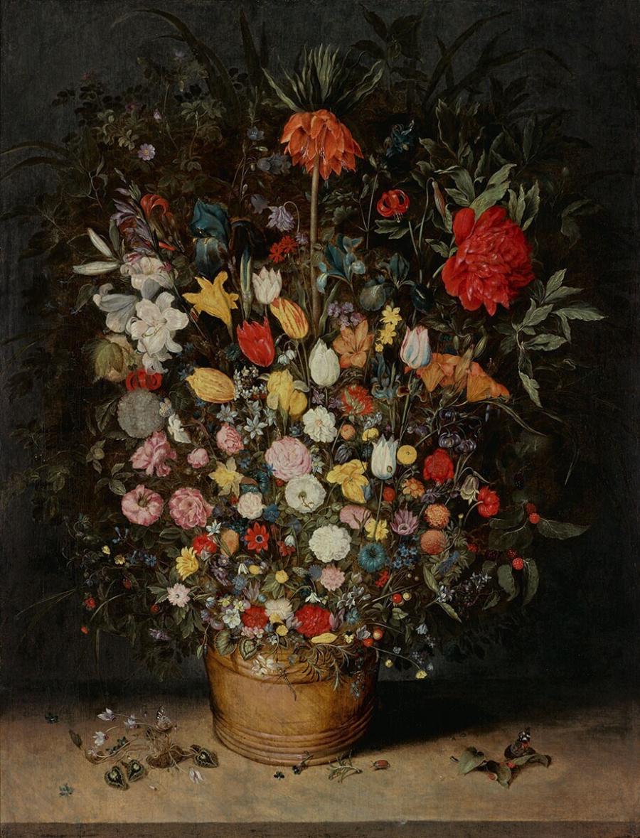 Still Life with Flowers in a Wooden Tub