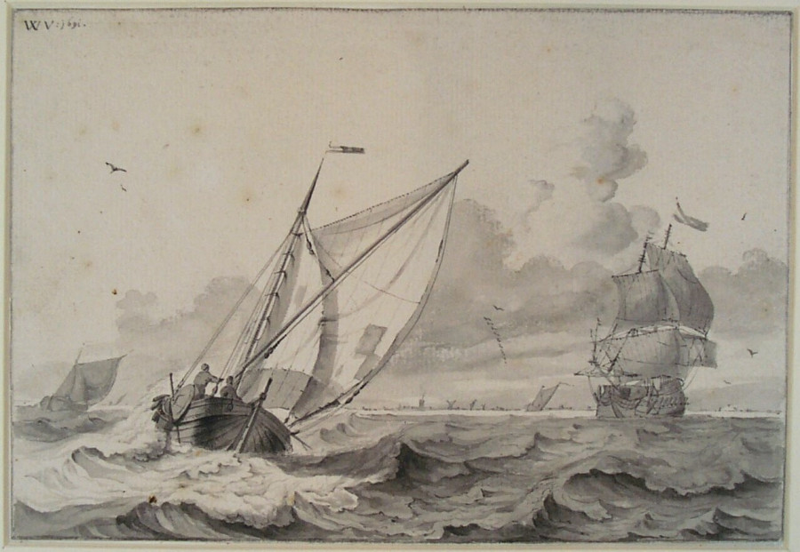 Ships at the Coast in Stormy Weather