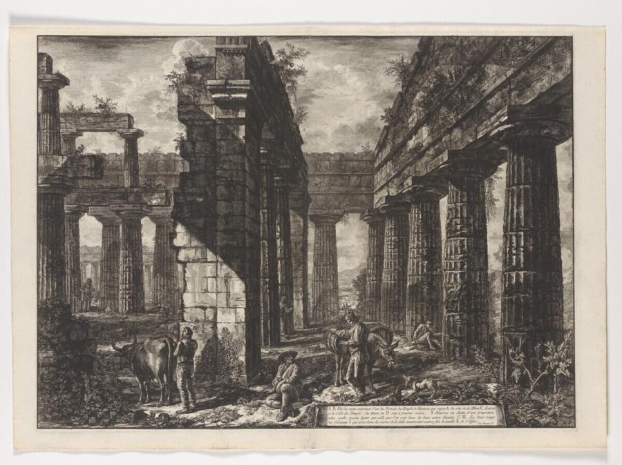 XIII. Vue des restes interieurs d'un des Pronaos du Temple de Neptune qui regarde du côté de la Terre