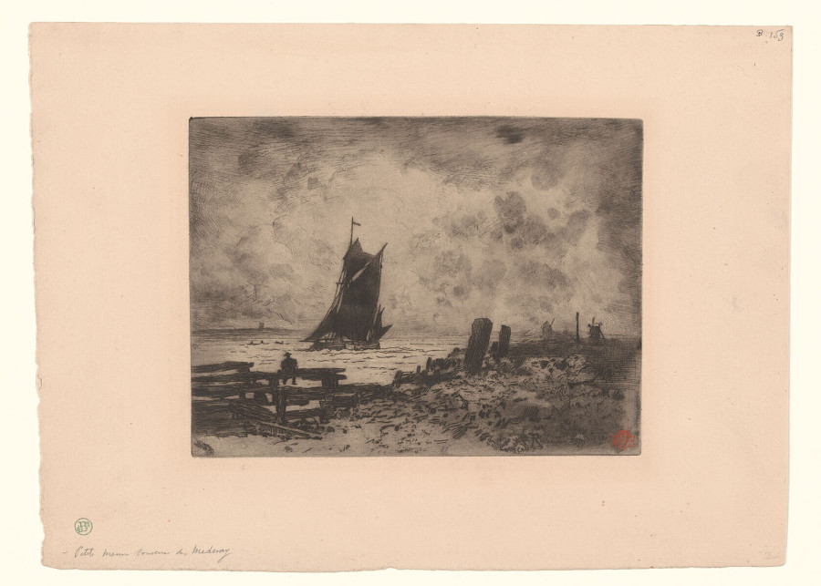 Coastal view with Sailing Ship near Rochester
